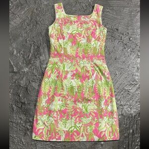 Lilly Pulitzer Green & Pink Jungle Road Elephant Floral Shift Dress
